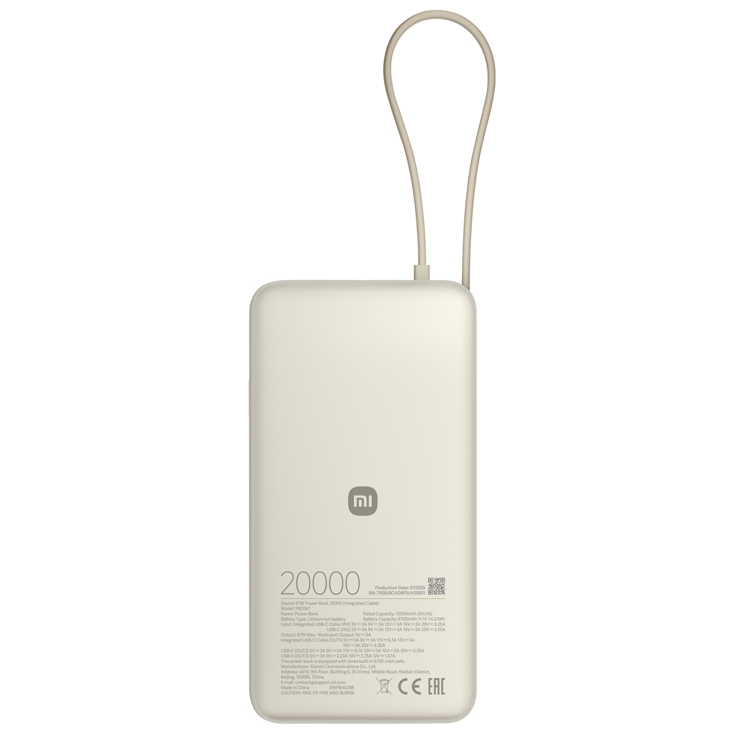 Xiaomi 67W Power Bank 20000 (IntegratedCable) Tan – Obrázok 2